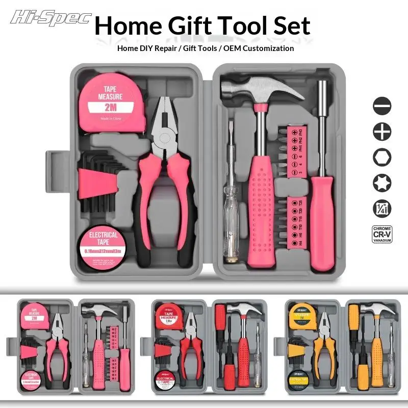 13/24PCS DIY Tool Kit For Women Mini Home Toolbox Set With Hammer Pliers Wrench Screwdriver Basic Starter Tools