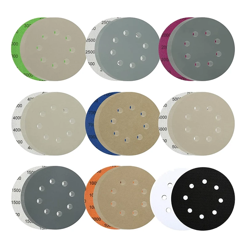 

Hot 64 Pcs Sanding Disc, 5Inch 8 Hole Sandpaper With 2 Interface Pads For Wet And Dry Polishing Of Automotive,Metal And Wood