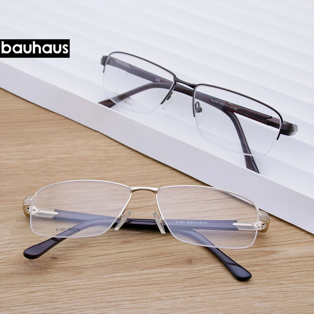 

G1307 Metal Business Men Optical Eyeglasses Frame Ultralight Square Eye Myopia Prescription Eyeglasses Male Half Optical Frame