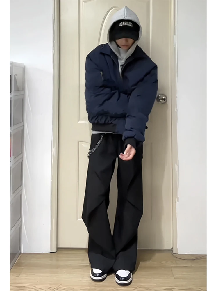 Cleanfit Men's Casual Trousers Autumn Winter Straight Leg Pants Drapey Pleated Loose Fit Workwear Trousers Faionable Youth ...