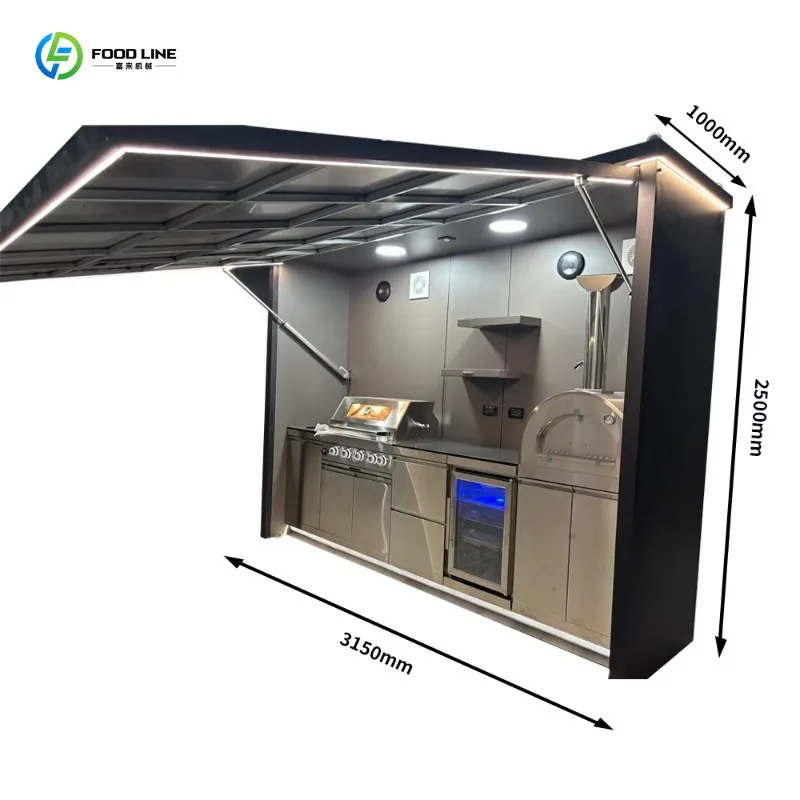Customized smart closeable shed outdoor kitchen cabinet with sink refrigerator pizza oven and speaker for garden bar BBQ cooking view 3