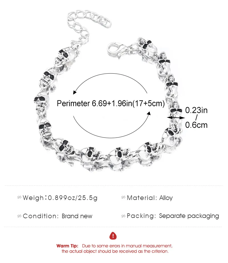 Fashion Punk Style Vintage Men's Bracelets Retro Handmade Creative Personality Skull Head Metal Trend Bracelets For Men