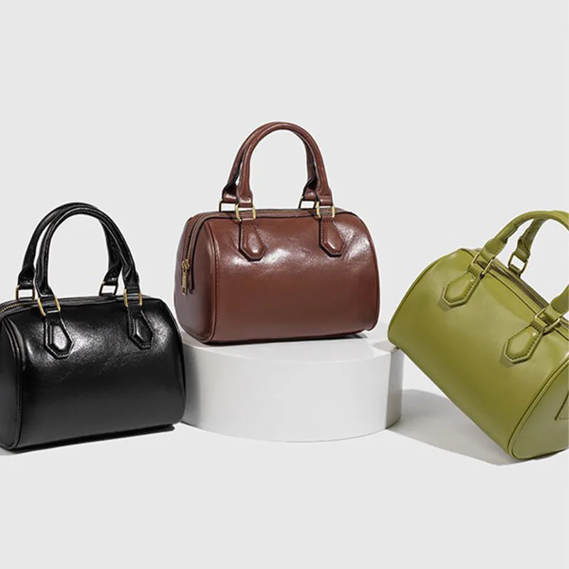 

Fashionable Women's Mini Retro Brown Autumn and Winter Boston Bag Casual Designer PU Leather High-End Textured Crossbody Bag