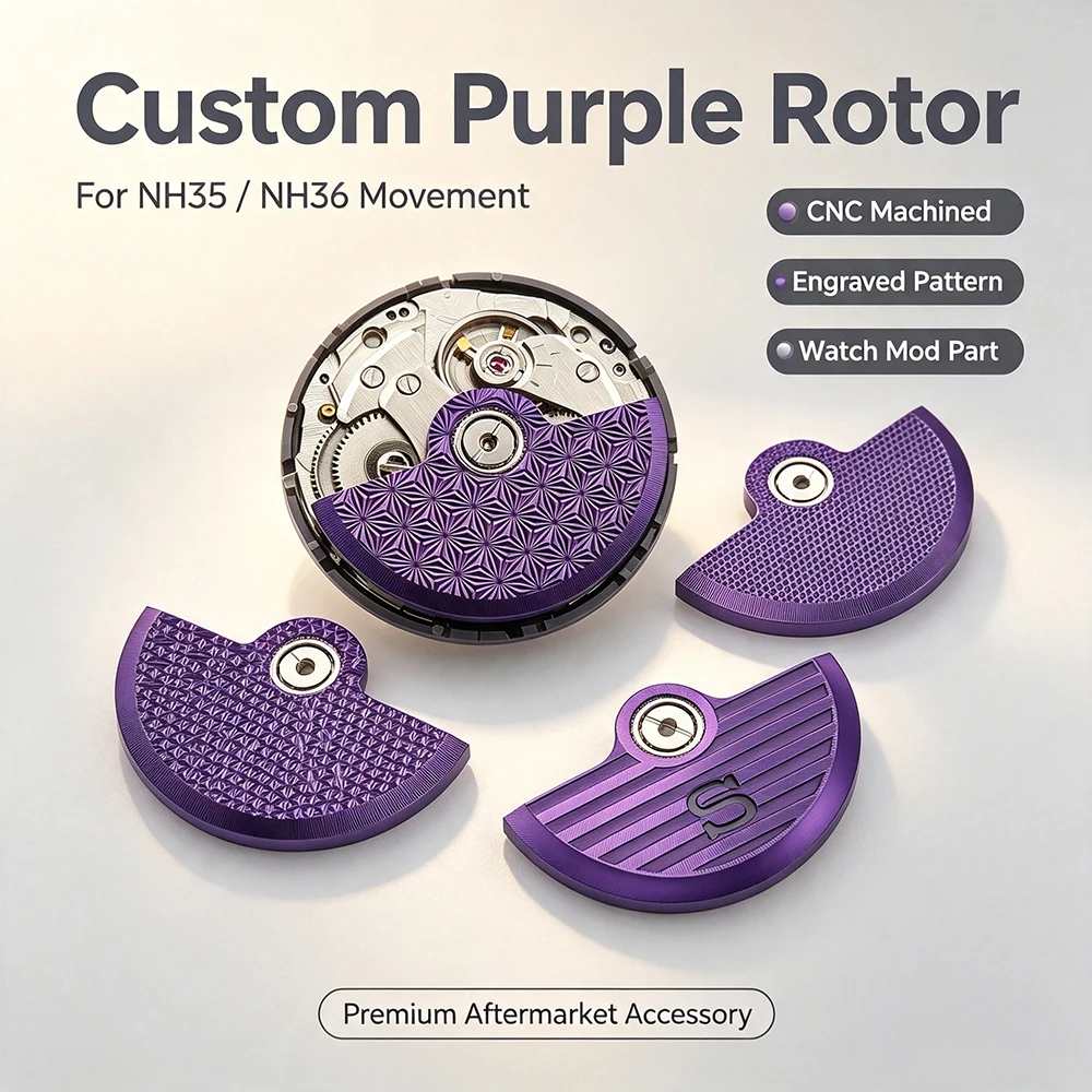 Custom Purple Rotor Fit NH35 / NH36 Upgrade Your Watch Movement CNC Engraved Easy Install Premium Mod Part NH35 rotor mod