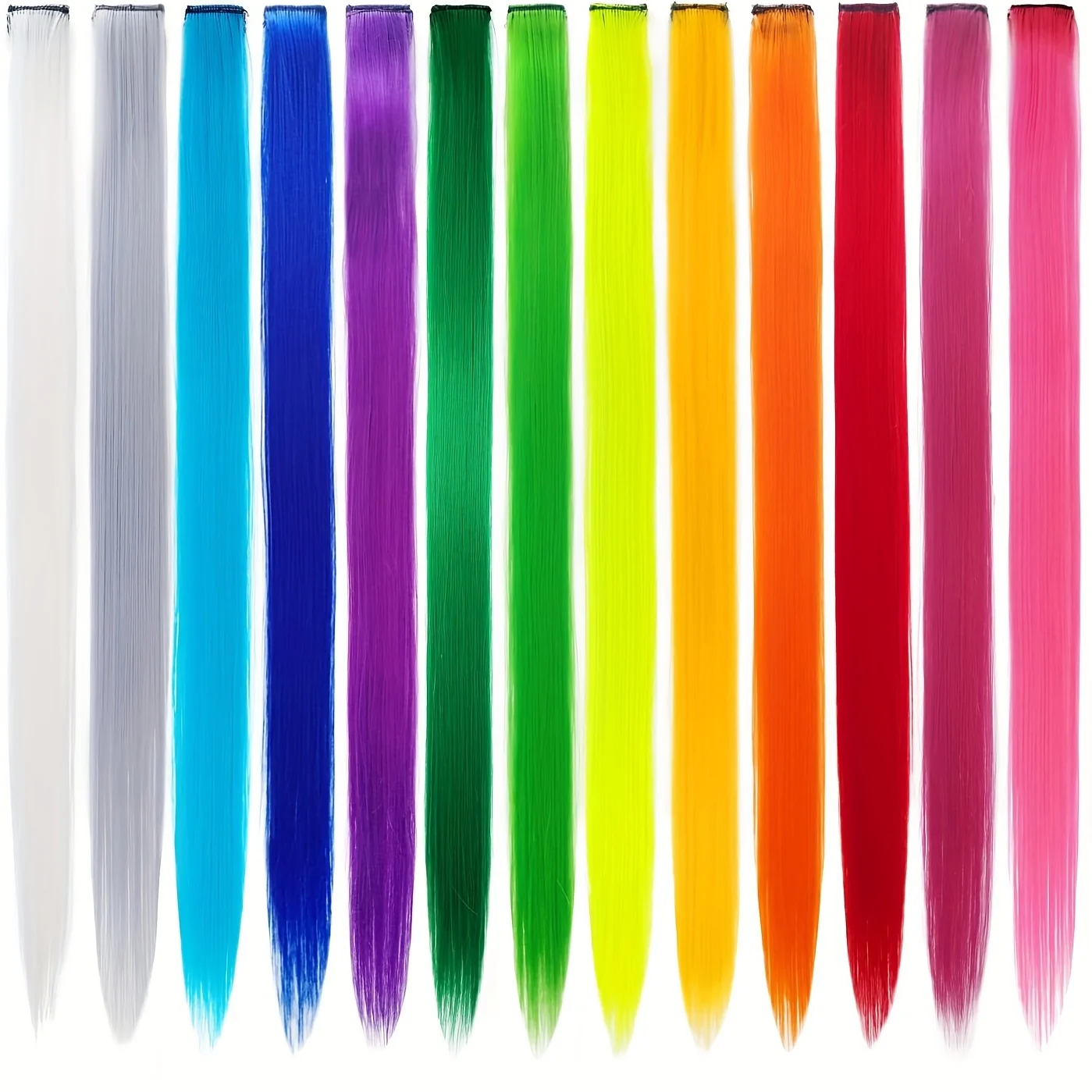 13 لونًا ملونًا للحفلات تسليط الضوء على وصلات شعر مستقيمة للفتيات 22 بوصة Y2K قطع شعر صناعية متعددة الألوان #3