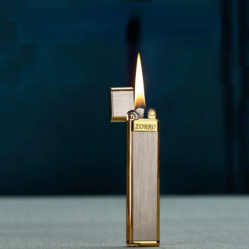 ZORRO Ultra Thin Copper Kerosene Lighter Creative Mini Metal Windproof Portable Open Flame Lighter Gift Cigarette Accessories