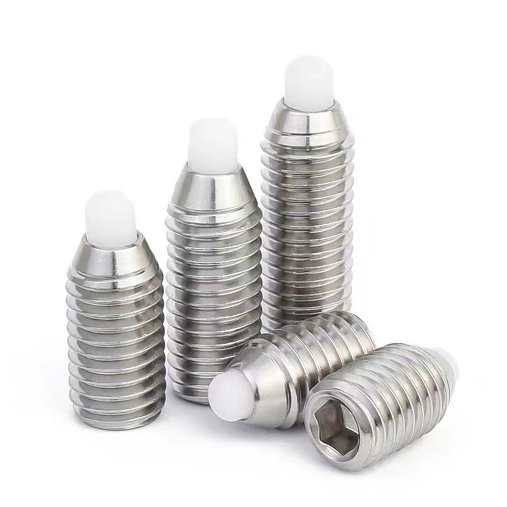 Hex Socket Plastic Spring Plunger Set Screws Stainless Steel M3-M12 Hex Socket Nylon Ball Pin Head Spring Loaded Set Screws