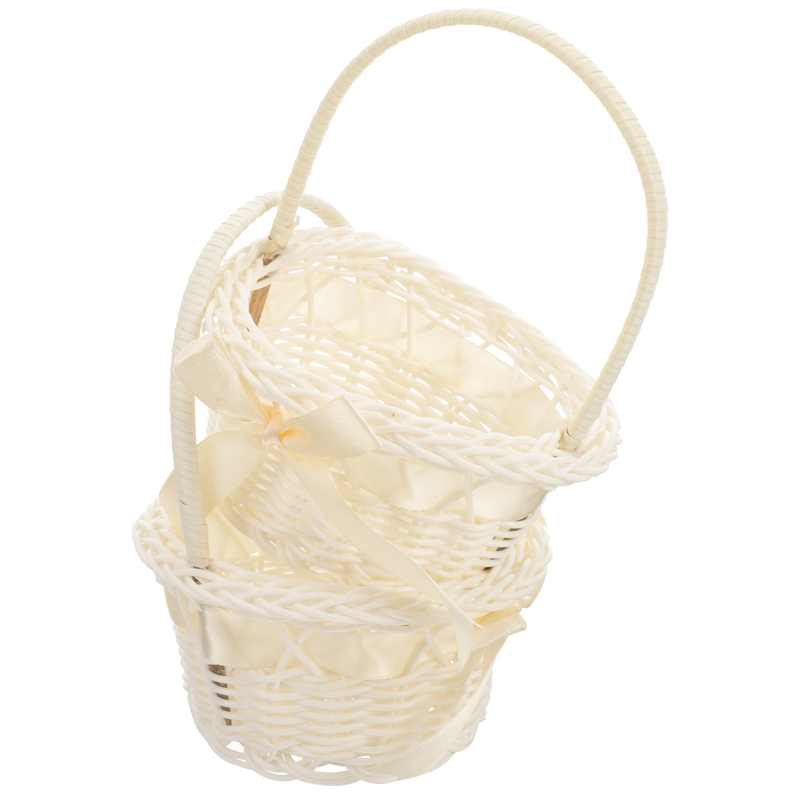 

2pcs Baskets Faux Rattan Circular Hand Woven Basket Design Decorative Storage Beige Color Flower Arrangement Home