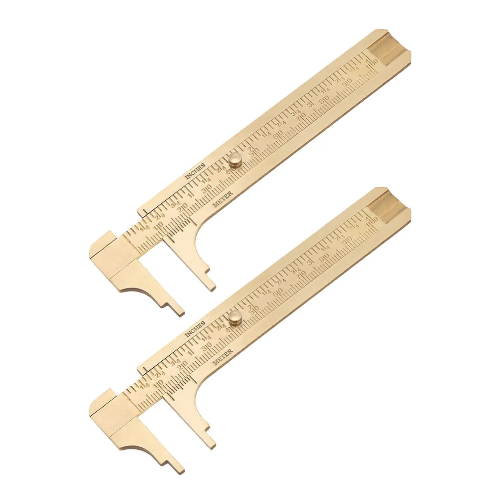 2Pcs Premium Brass Pocket Caliper Sliding Dual Scale Ruler Metric Imperial for Jewelry Making Bead Craft Engineering Portable