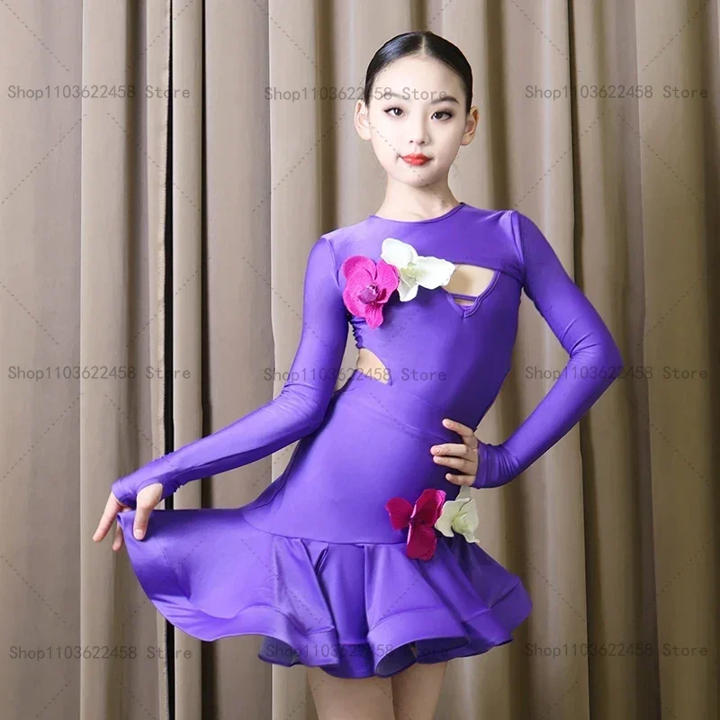 

Платье для латинских танцев для девочек, костюм для танцев ча-ча-румбы, танго, платья для соревнований по бальным танцам, детская одежда для латинских танцев для девочек