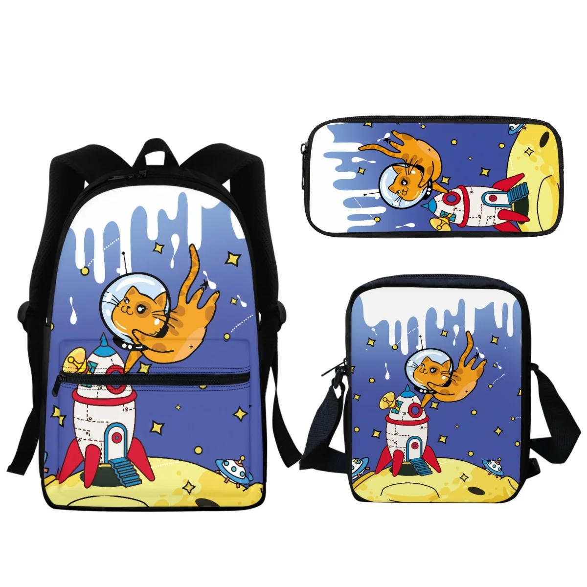 Cat Astronaut Design Student School Bag Back to School Gift Girls Boys Cute Backpack Fashion Lunch Small Satchel Pencil Pouch