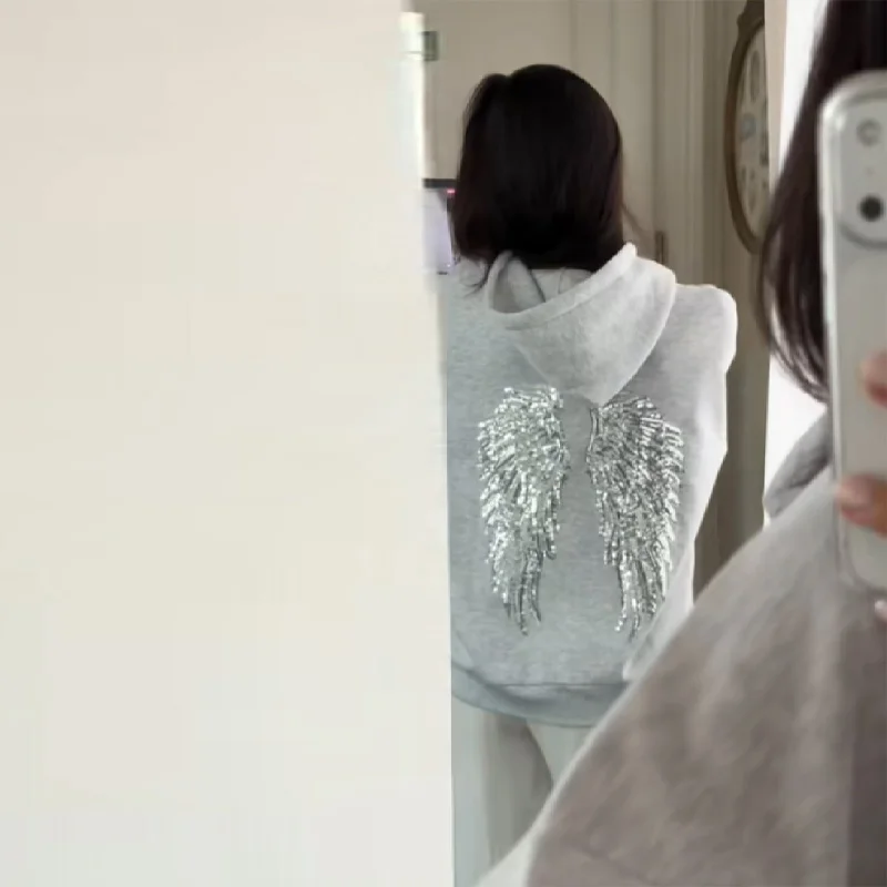 Y2k ترتر زاوية الجناح هوديي بذلة للنساء القوطية فضفاضة كم كامل البلوز بانت 2025 جديد أنثى سيدة أبلى الشارع الشهير #2