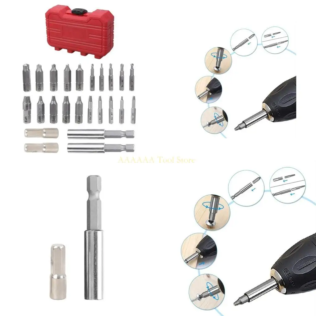 

A2BE 24Pcs Screw Extractor Center Drill Bit Guide Set Broken Damaged Bolt Remover