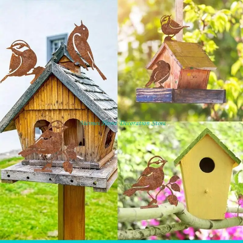H7BF Handmade Bird Figurines Statue Set Of 5 For Garden Patios And Interior Decoration
