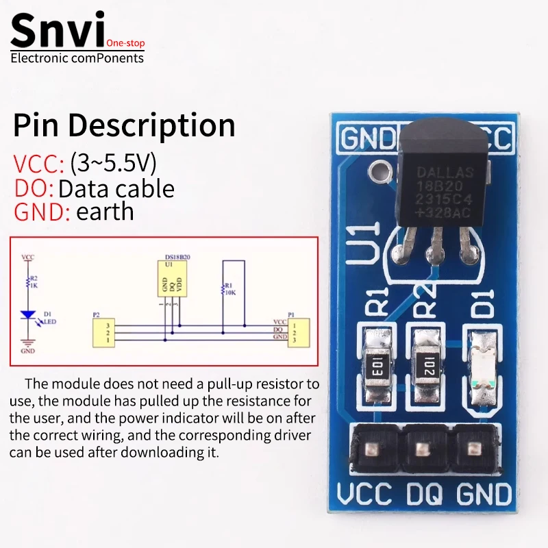 Snvi DS18B20 temperature measurement sensor module For arduino