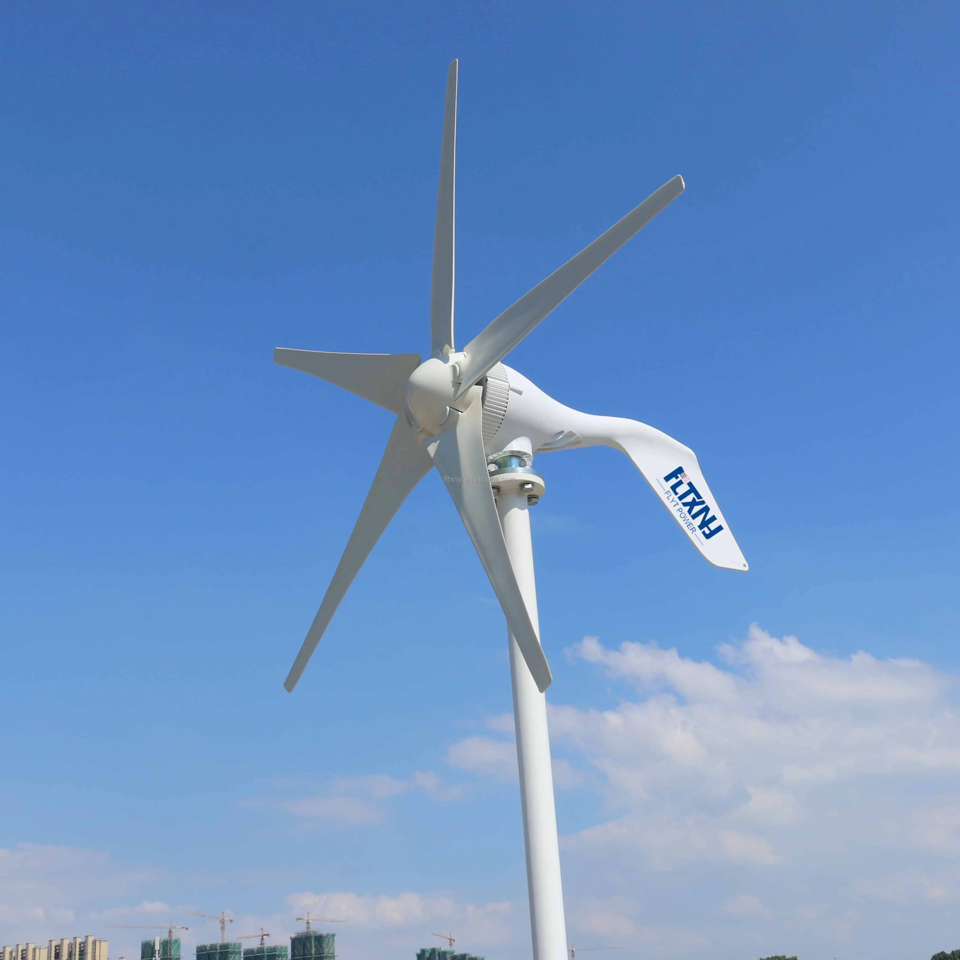 Wind Turbine Generator Free Alternative Energy Windmill 12V 24V 800w with MPPT Hybrid Controller 6 Blades CE White 24V/48V DC