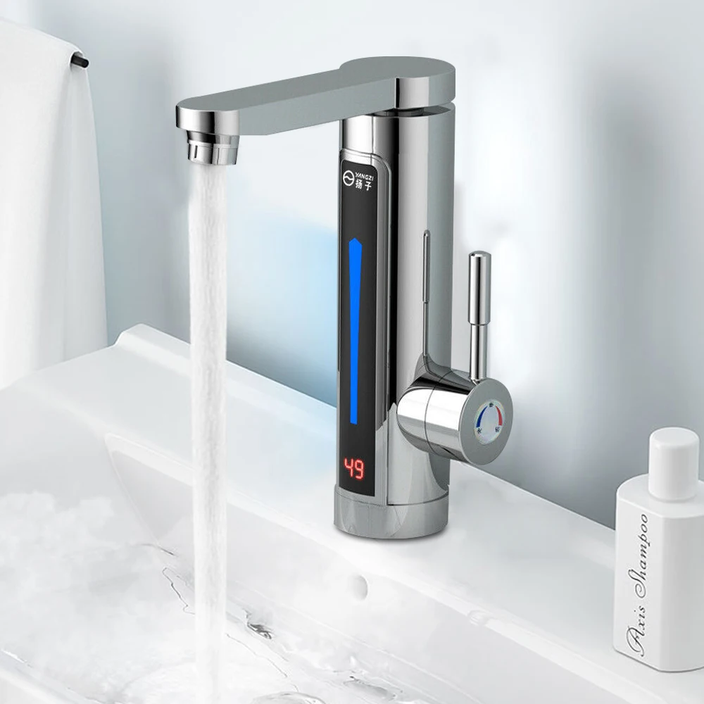 HOand-Robinet chauffe-eau électrique rotatif à 360 °, 3,3 kW, robinet de cuisine, chauffage immédiat de l\'eau, LED