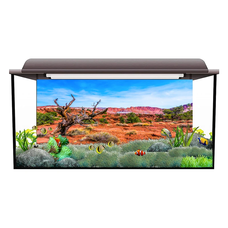 Desert Landscape Aquarium Vinyl Sticker Background Poster HD Rock Stone Self Adhesive Fish Tank Wallpaper 3d Background