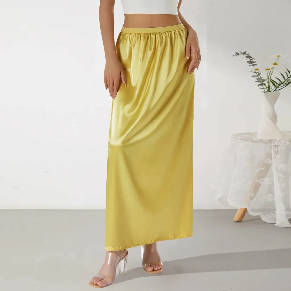 Women Fashion Metallic Shiny Skirt Elastic High Waist Solid Color Long Skirt Elegant Party Women A-Line Long Skirts