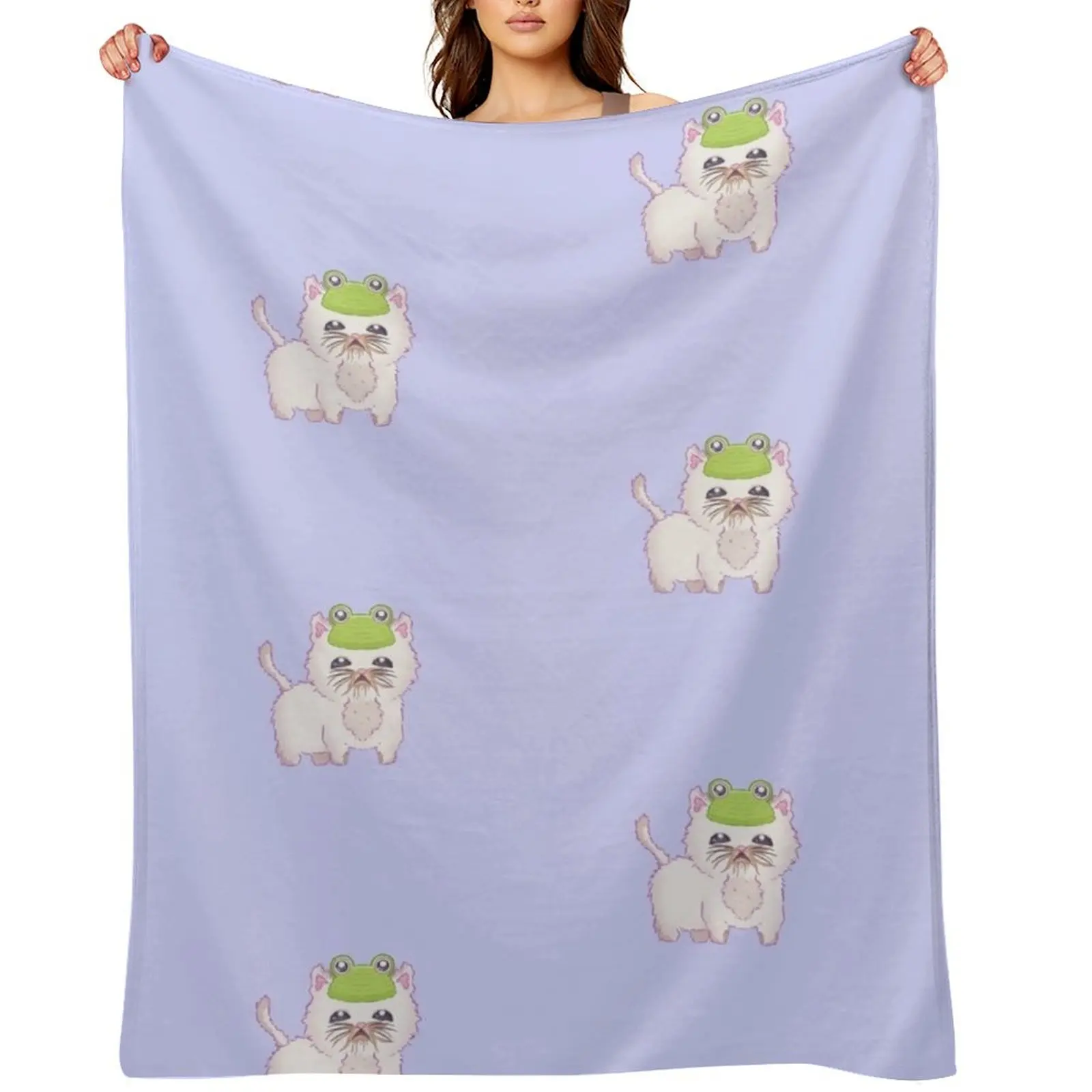 

Wisp wearing a frog hat Throw Blanket Soft Plush Plaid Cute Plaid Stuffeds for winter Blankets