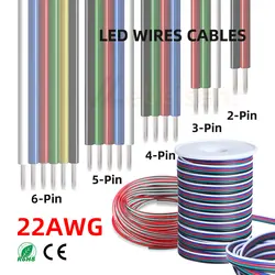 1 Meter 22 AWG 2Pin 3Pin 4Pin 5Pin 6Pin Electronic Cable Extension Wire Color Line for 5050 3528 RGBW RGB CCT LED Strip Lights