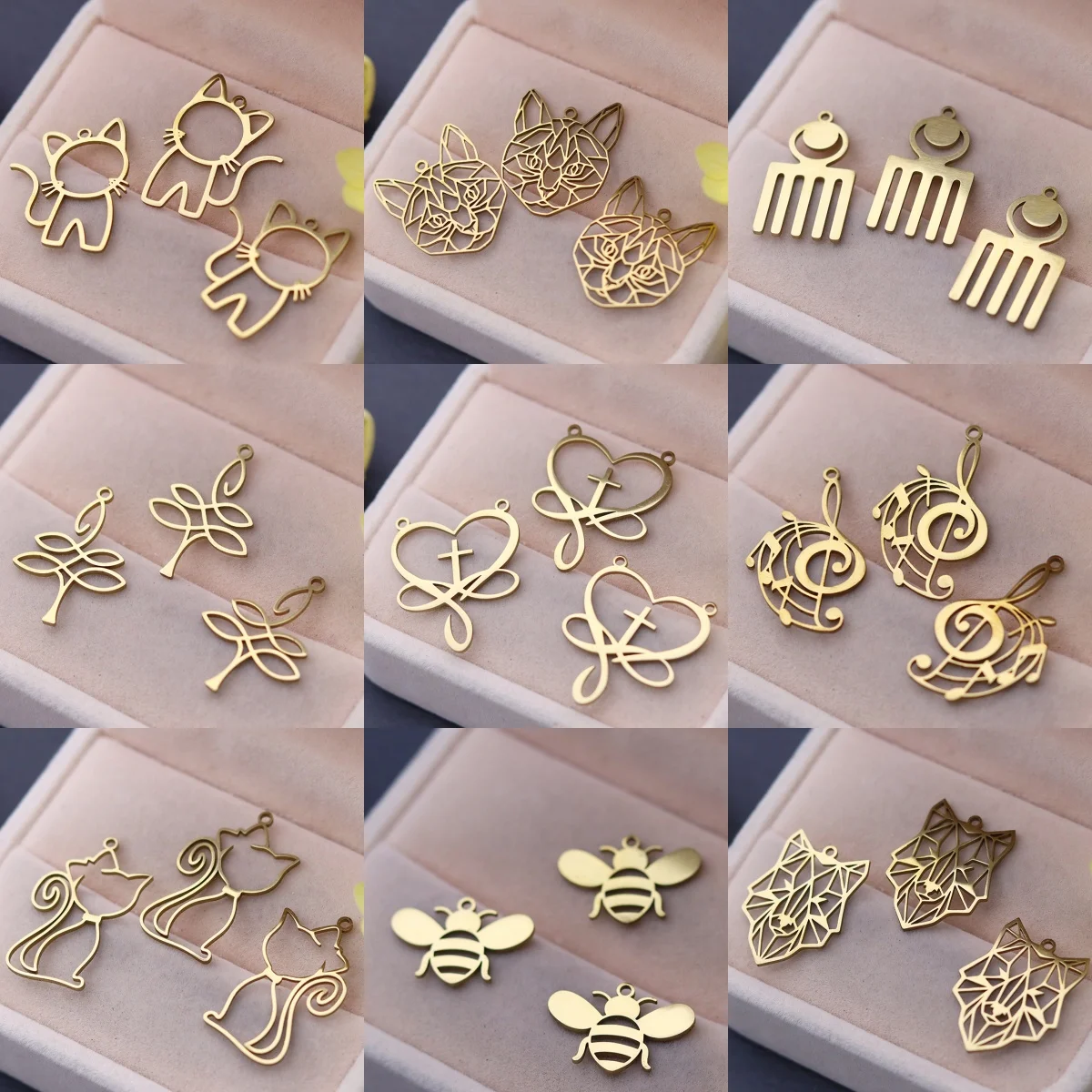 

3pcs Cute Cat Bee DIY Charms Family Tree Heart Infinite Music Note Stainless Steel Pendant for Earring Bracelets Jewelry Making