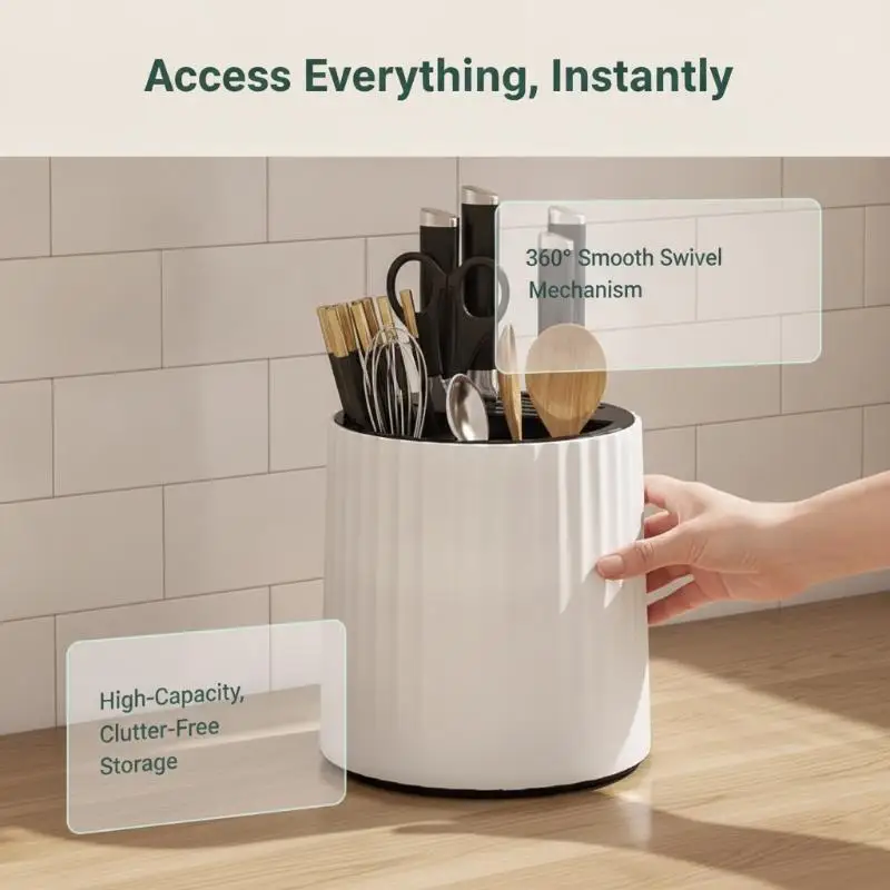 Kitchen Rotating Knives Holder Non‑slip Food‑grade 360 Degree Rotating Chopsticks Cage Cutlery Rack Detachable High Capa
