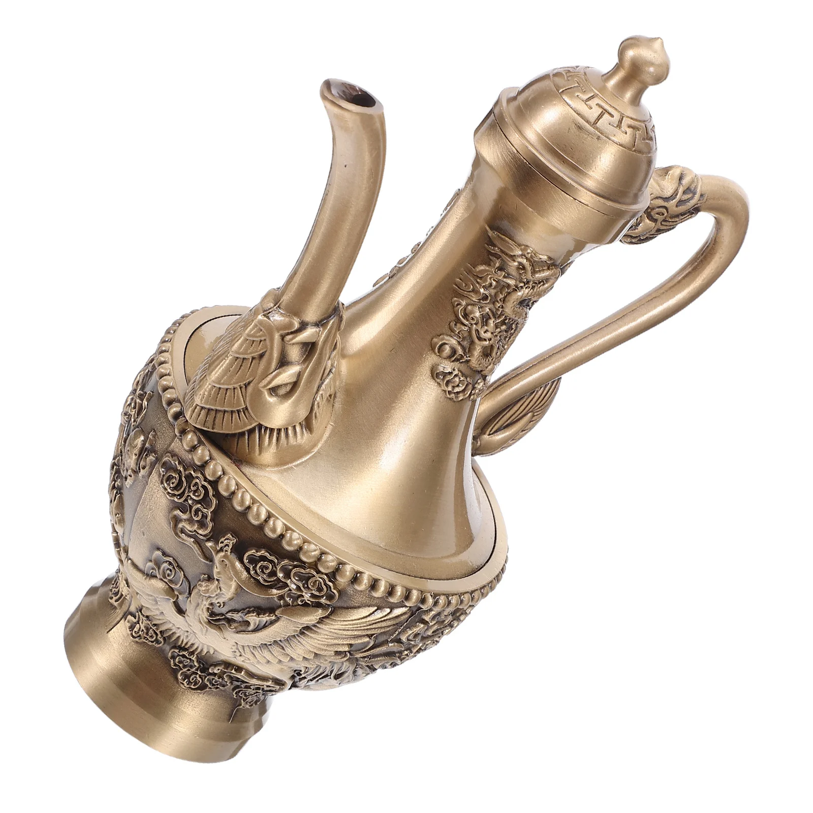 

Vintage Dragon Embossed Brass Wine Pot 300ml Retro Slim Tall Tea Flask Coffee Server Copper Teapot Copper Flask