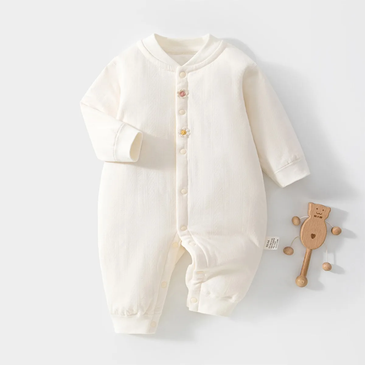 Newborn Baby Warm Romper Long Sleeve Lightly Padded Onesie Floral Embroidery Infant Jumpsuit Unisex 0-18M Autumn Winter