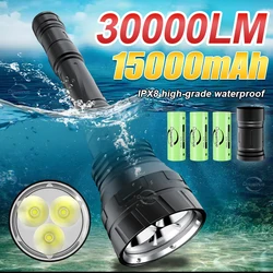 Super IPX8 Professional Diving Flashlight Powerful 3*XHP300 Underwater Lantern 15000mAh Underwater Torch 18650 Diving Lantern