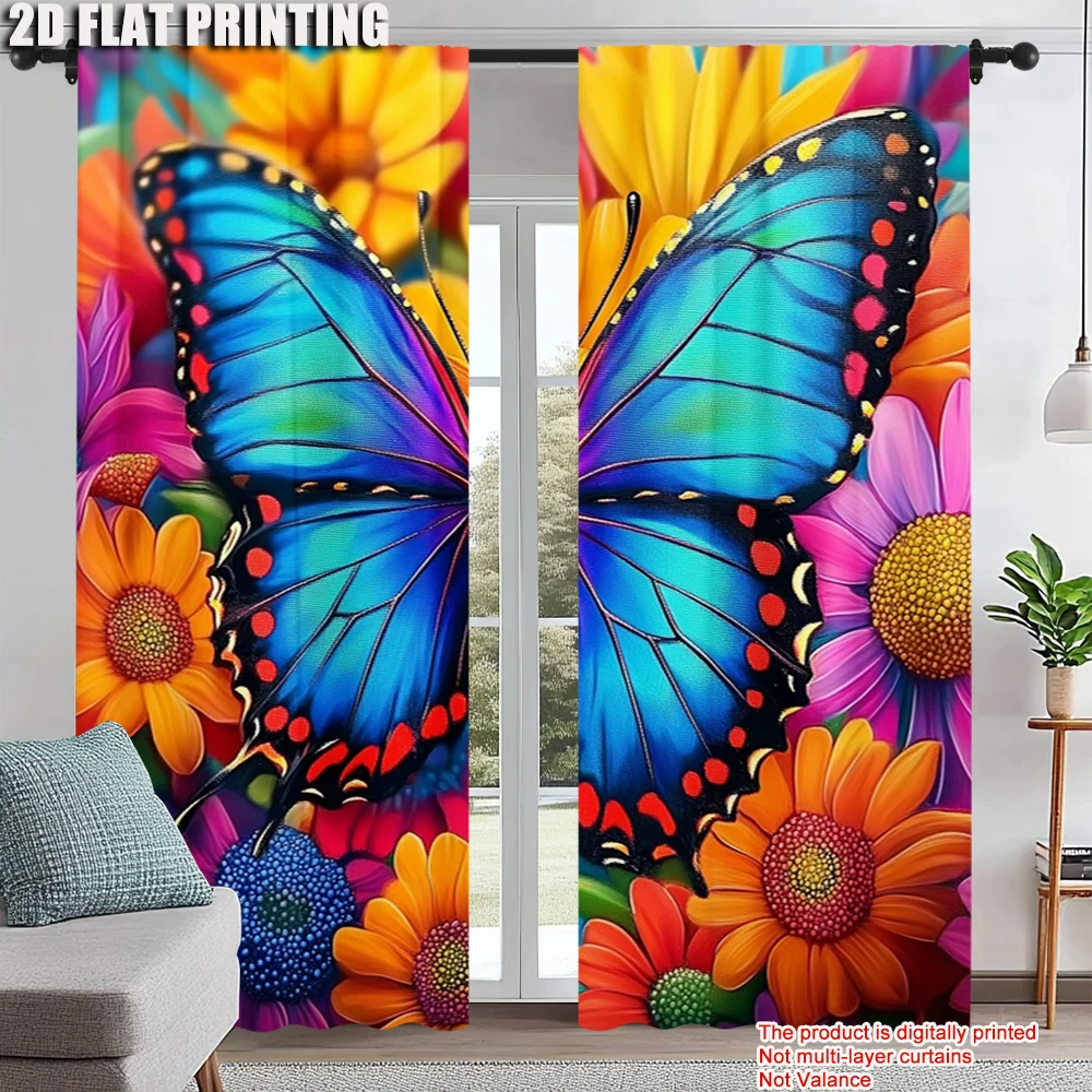 

2pc, Curtains Butterflies and flowers Versatile Durable Polyester,Without Electricity Party Decorations Use for Holiday Decor