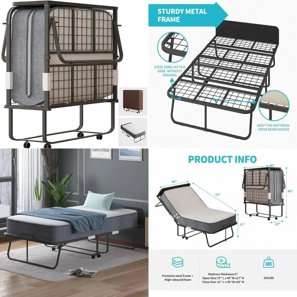 Cama dobrável portátil para adultos de tamanho duplo com colchão de espuma viscoelástica de 5 polegadas, 75 x 46 polegadas