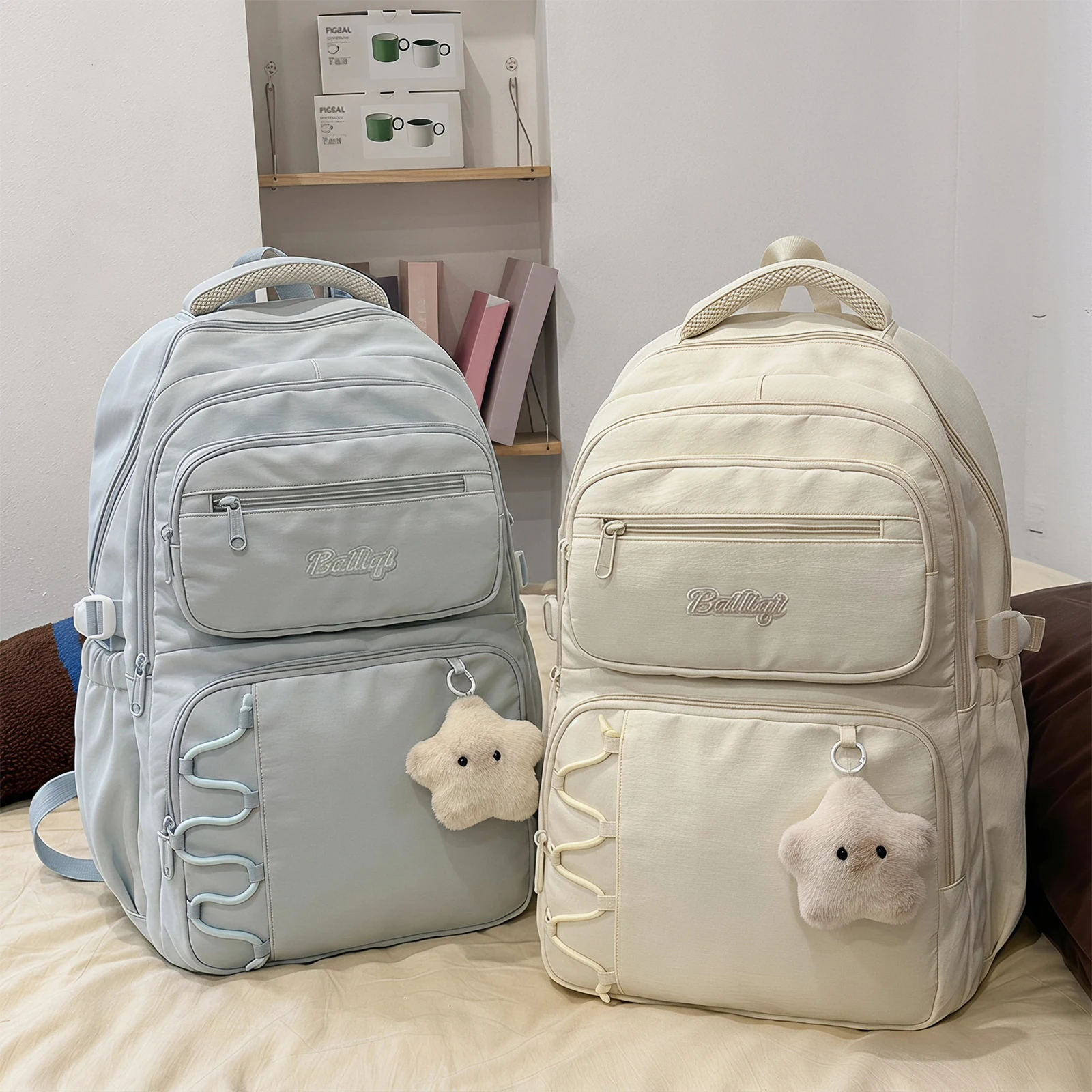 Young Women Backpack Korean Style Lightweight Nylon Multi-Compartment Casual Travel Bag