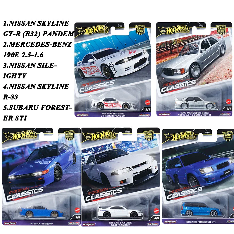 

Hot Wheels Mercedes Benz Nissan GTR Skyline R32 R33 Iron Bottom Rubber Tire Modern Classic FPY86 Automotive Model Toy
