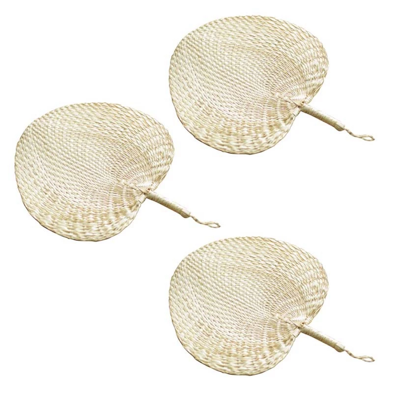 

3X Cool Baby Mosquito Repellent Fan Summer Manual Straw Hand Fans Palm Leaf