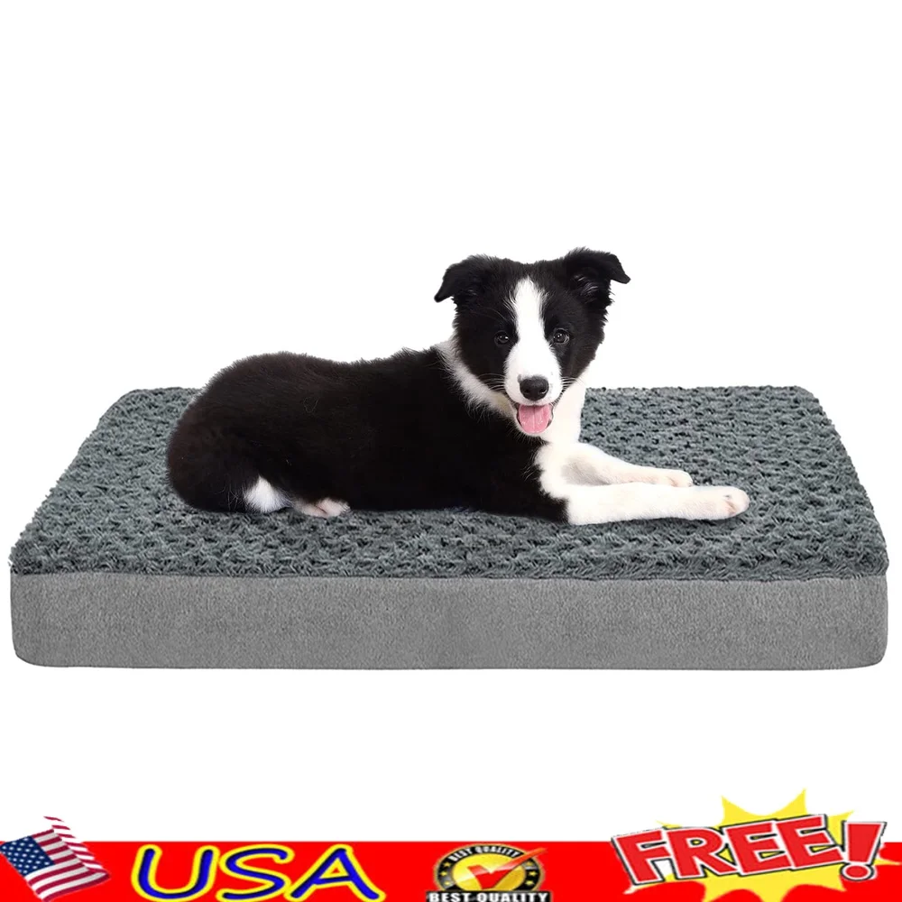 

Dog Beds Medium Dogs Washable Dog Crate Pads with Removable Cover & Faux Fur Soft Plush Memory Foam Orthopedic Dogs Bed Mat
