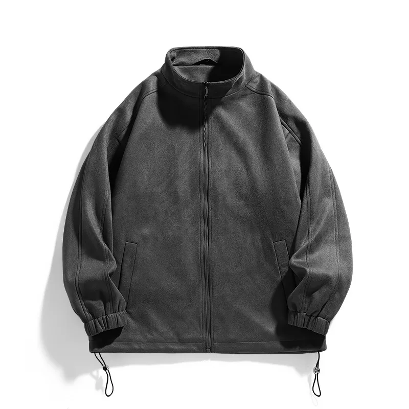 

Мужская коричневая куртка из замши с воротником-стойкой, на молнии, с регулируемым подолом, свободного кроя, в стиле ретро, повседневная верхняя одежда