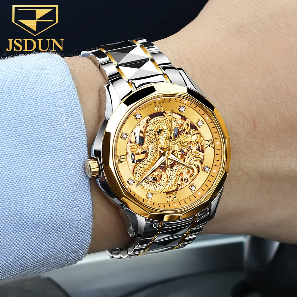 JSDUN New Elegant Fashion Men\'s Watches Waterproof Tungsten Steel Automatic Mechanical Wrist Watch Men Original Luxury Man Watch