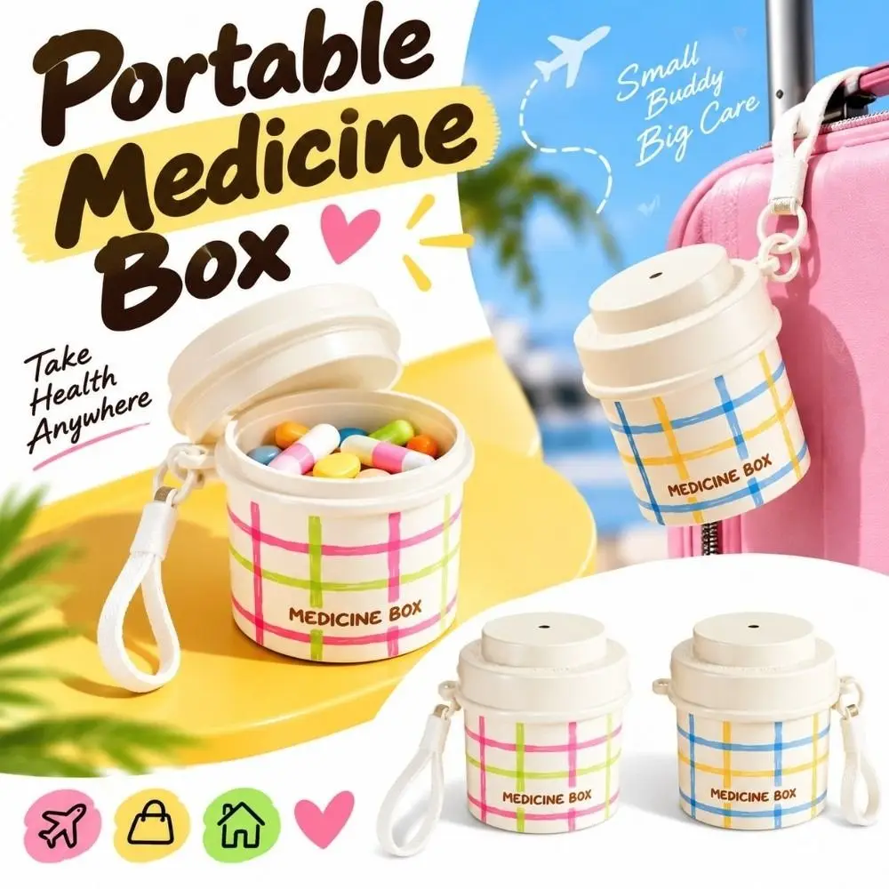 Moisture Resistant Pill Box ABS 360-Degree Rotating Lid Weekly Pill Organizer Removable Divider Wrist Strap Pill Case