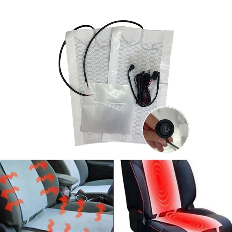 

Universal Car Seat Heater Kit 12V Carbon Fiber Heating Pads 2 Level Dual Control Switch System Buttons