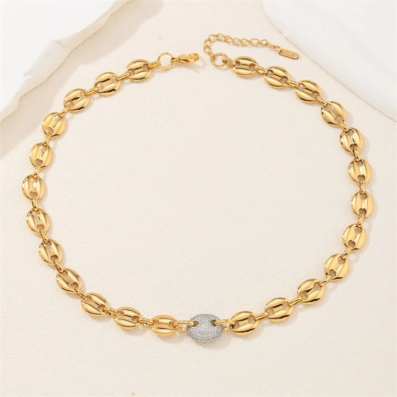 18k Gold Plated Copper Zircon Coffee Bean Necklace Bracelets Earring For Women Wedding Party Banquet Jewelry Set Accessory