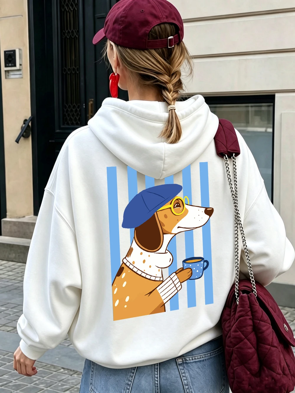 Dachshund-Hundemotiv Hoodies Damen Lässige Lose Pullover mit Taschen Sportliche Jogging-Sweatshirts Winter Fleece Warme Damenkleidung – Detail 10