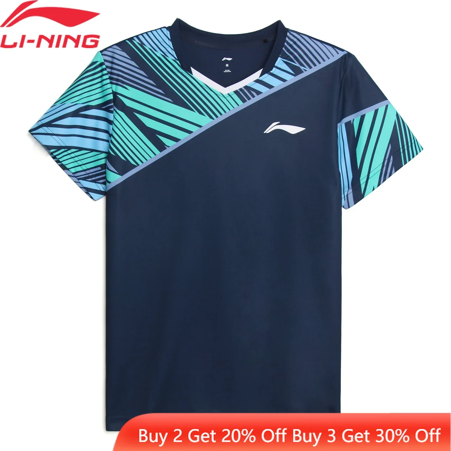 Li-ning Männer Badminton Trikot T-Shirt an trockener Basis atmungsaktives 100% Polyester Futter bequeme reguläre Passform Sport T-Shirts aayu153