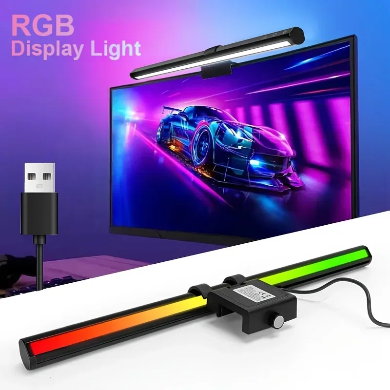 USB LED Monitor Light Bar with RGB, Clip-On Computer Screen Hanging Lamp, Stepless Dimmable Gaming & Office Desk Ambient Light