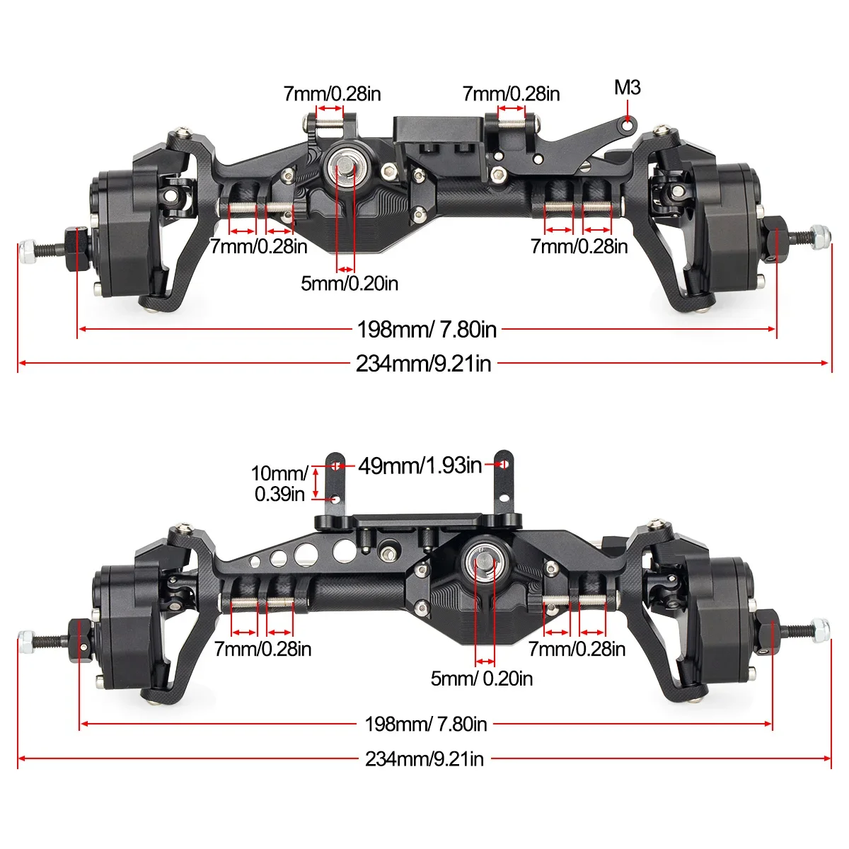 4WS Offset Portal Axle Set Aluminum Servo Mount for 1/10 4 Wheel Steering LCG Comp Rigs SCX10 III Capra
