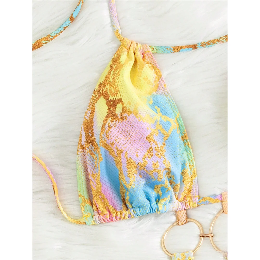 S - XL, bedruckter Badeanzug mit Metallringen, einteiliger Badeanzug für Damen, Damen-Badebekleidung, Monokini, hoher Beinausschnitt, Badeanzug, Badebekleidung, Modell V7721. – Detail 5