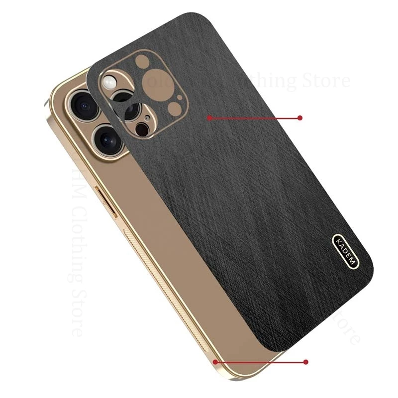 6D Plating Gold Silk Leather Texture Phone Case For iPhone 16e SE 4 Tough Electroplated Cover For Apple 16 15 Pro Max 13 14 Pro