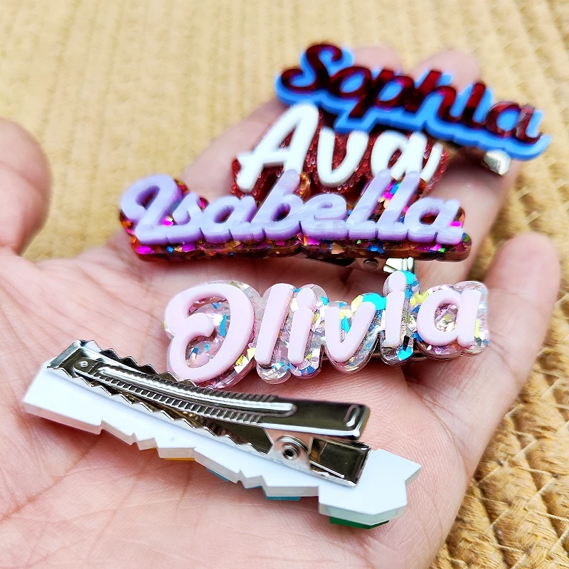 KUGUYS Custom Hair Clips Personalized Acrylic Barrettes With Your Name Made To Order For Women MOQ 1