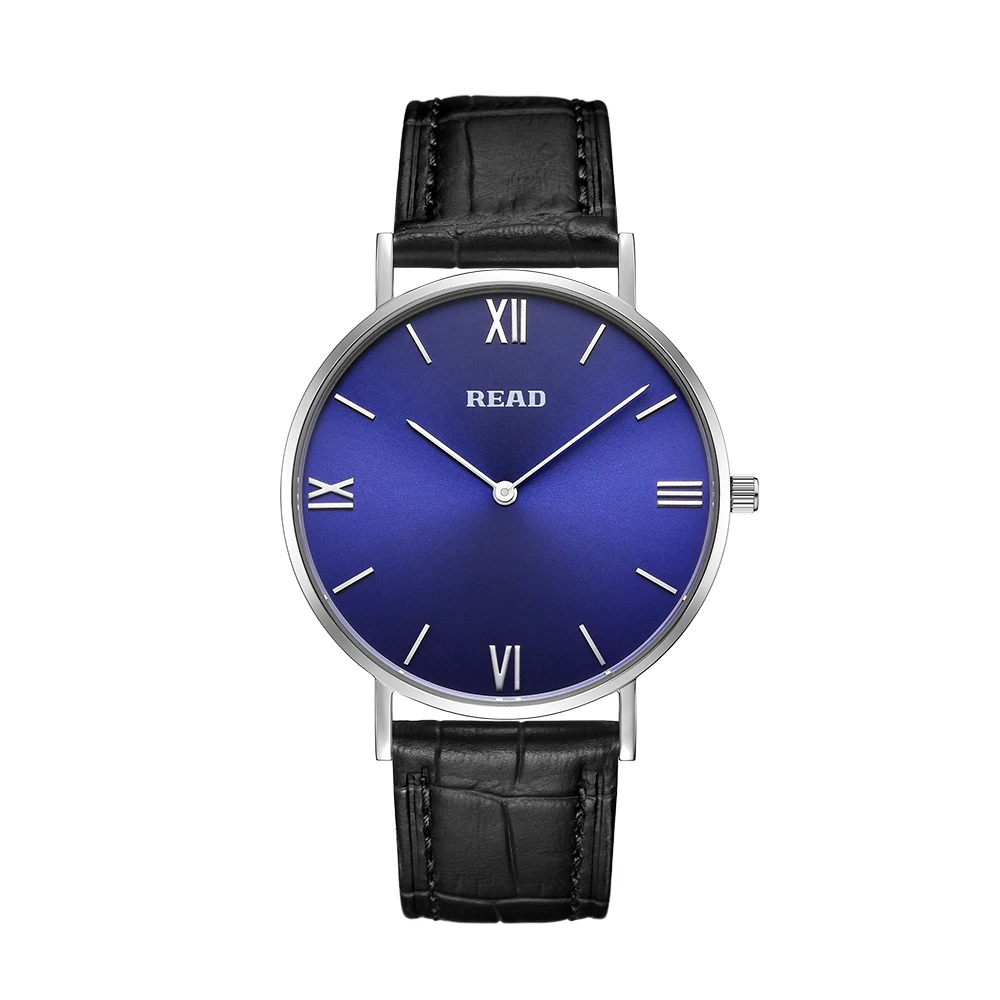 READ Minimalist Quartz Watch | Stainless Steel Case | Blue Roman Dial | Leather Strap | High Hardness Glass | 3ATM Waterproof