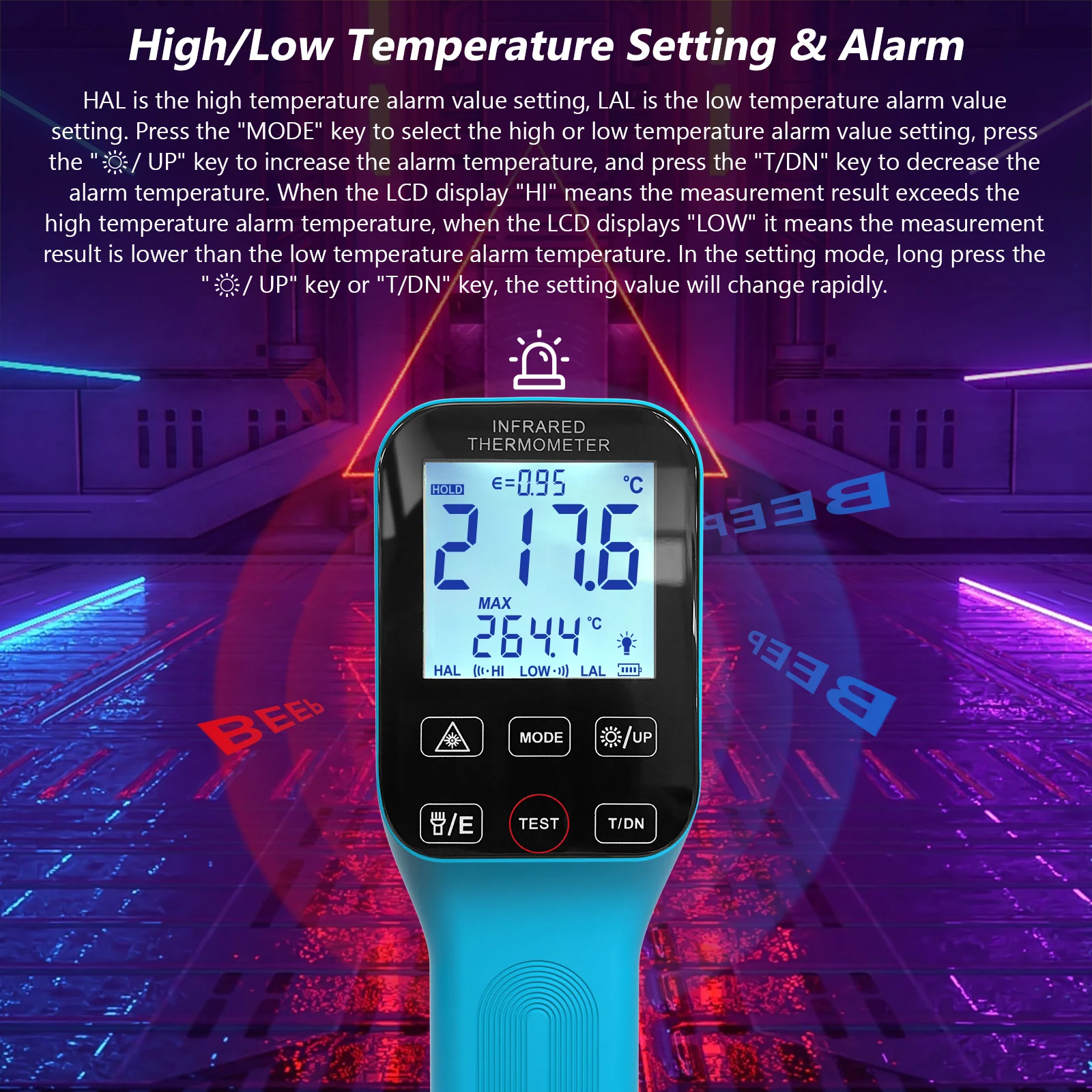HOLDPEAK Pyrometer -58โ~2912โ High Temp IR Thermometer Gun D:S=30:1 Dual Laser Industrial w/Touch Buttons, Rechargeable,HP-1600